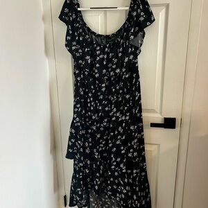 Lane Bryant Black Floral High Low Dress